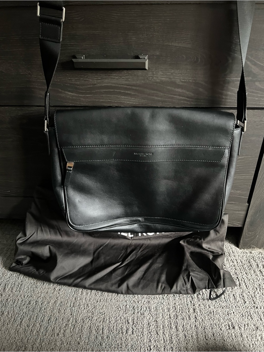 Michael Kors Black Leather Messenger Crossbody